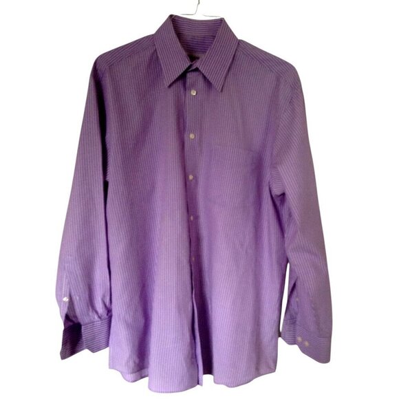 Emanuel Ungaro Men's Shirt 16-1/2 34/35 Purple Striped Button Down - Picture 1 of 5